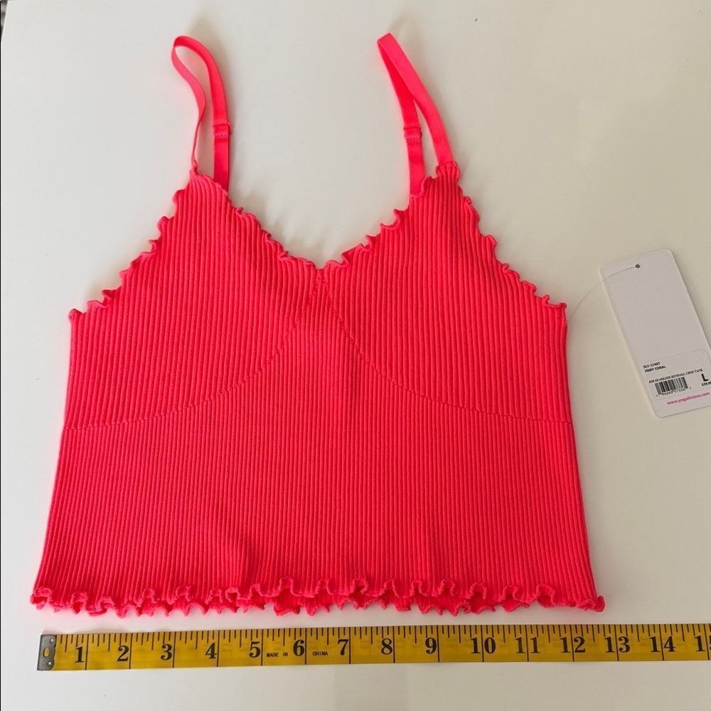 Yogalicious Hot Pink Ribbed Lettuce-Edge Crop Cami - Picture 6 of 9